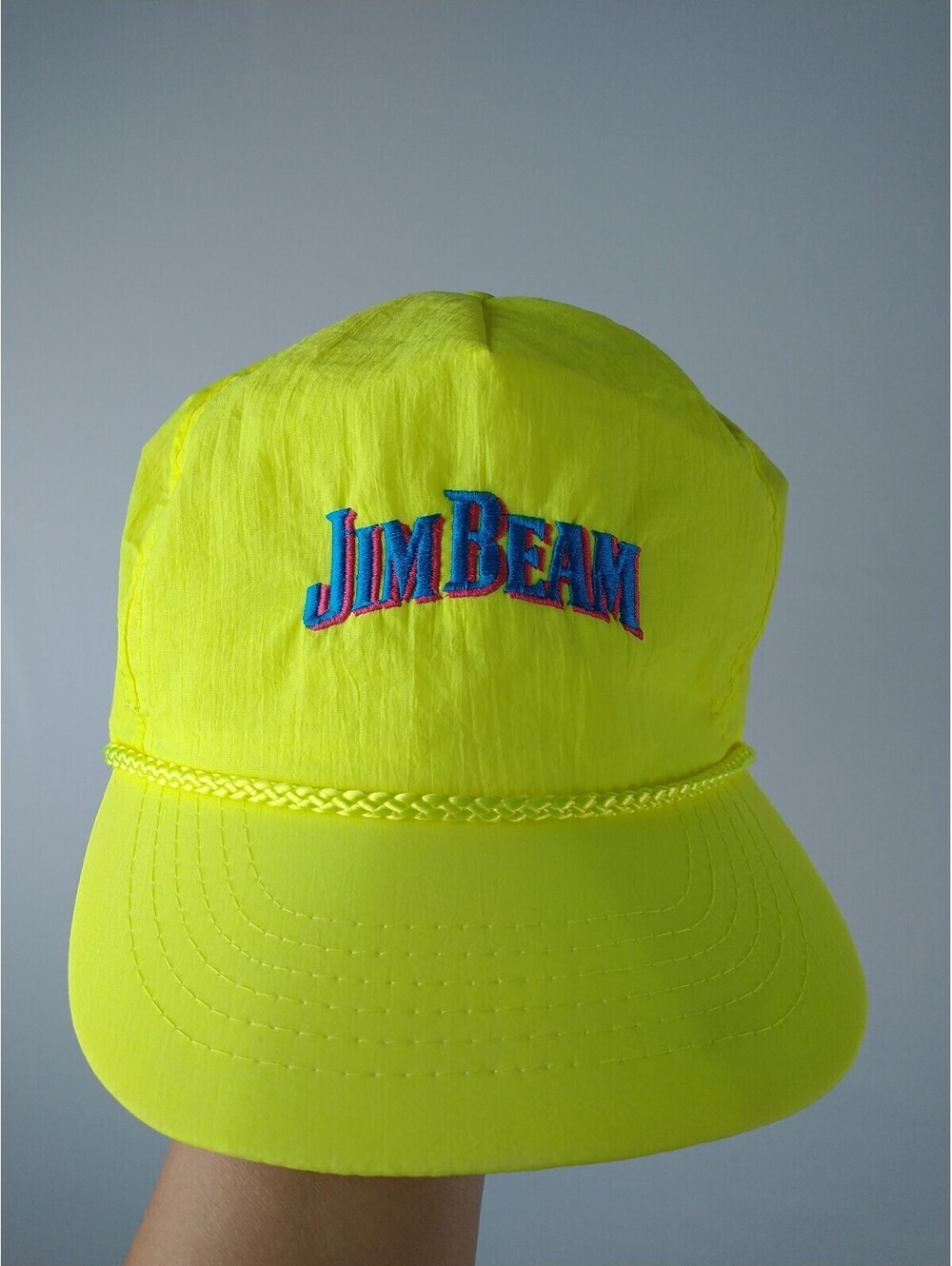 Vintage 90's Neon Yellow Cap, Nylon, Jim Beam Embroidery
